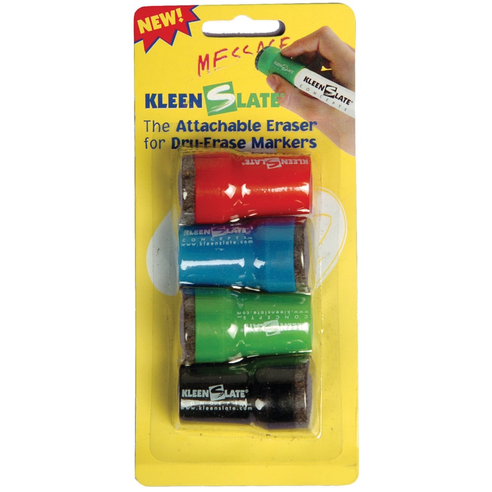 KleenSlate Eraser Caps For Large Dry-Erase Markers, Assorted, Pack Of 4 (Min Order Qty 13) MPN:1234