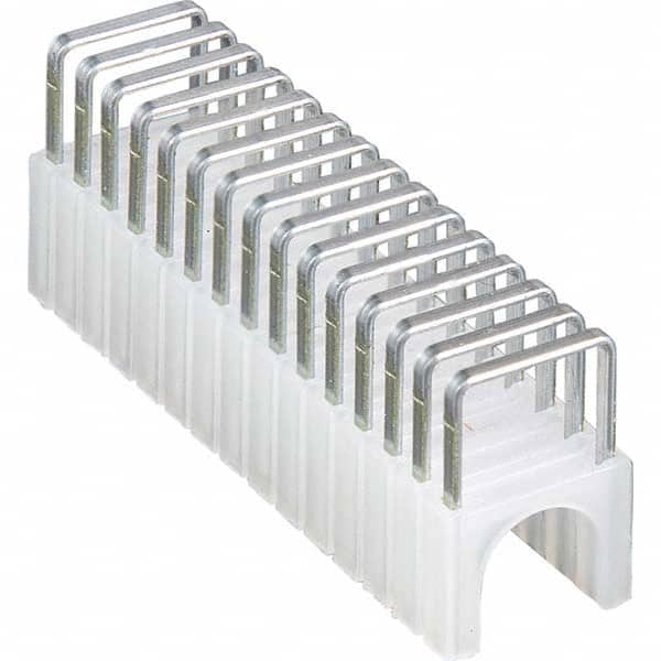 Cable Staples, Leg Length (Inch): 11/16 , Overall Width (Inch): 1/4 , Saddle Material: Steel/Plastic , Staple Shape: Square , Color: Silver/White  MPN:450-001