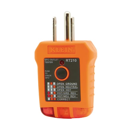 GFCI Receptacle Tester, 110/125V AC, 1 5/8 in Length, Visual Indication MPN:RT210