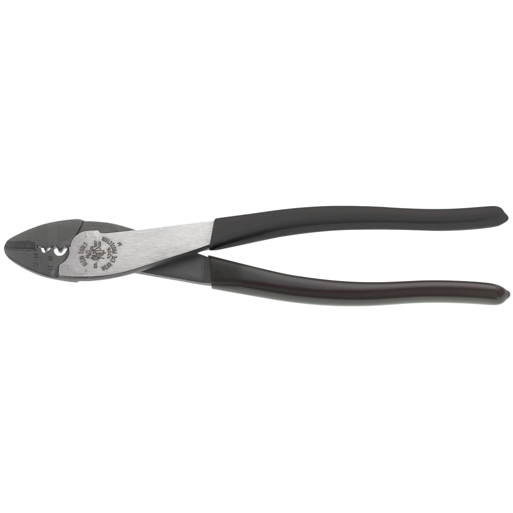 Klein Tools Crimper/Cutter, 9.75 in L, 10 AWG to 22 AWG Non Insulated Terminals, Black Plastic Dipped Handle MPN:409-1006