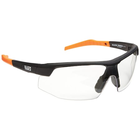 Safety Glasses, Anti-Fog & Anti-Scratch, Clear Lens, Black/Orange Frame MPN:60159