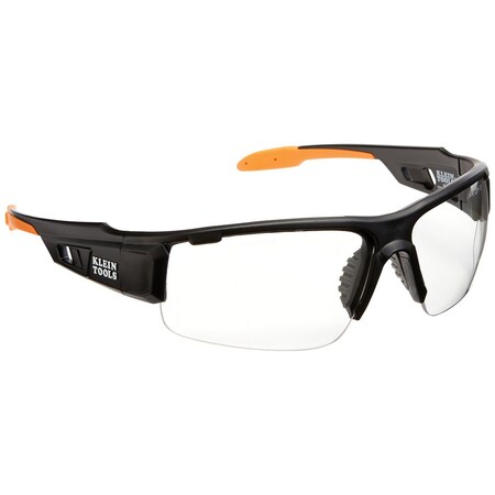 Safety Glasses, Anti-Fog & Anti-Scratch, Clear Lens, Black/Orange Frame MPN:60161