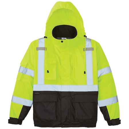 High-Visibility Winter Bomber Jacket, 100% Polyester, Class 3 Yellow/Black Bottom, L MPN:60364