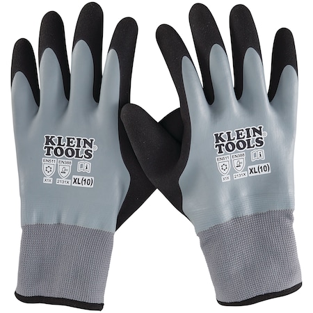 Thermal Dipped Gloves, XL, 7 g Brushed Acrylic Lining, Gray Knit, Black Coating, Black Trimmed Cuff MPN:60390