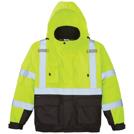 High-Visibility Winter Bomber Jacket, 100% Polyester, Class 3 Yellow/Black Bottom, 2XL MPN:60501