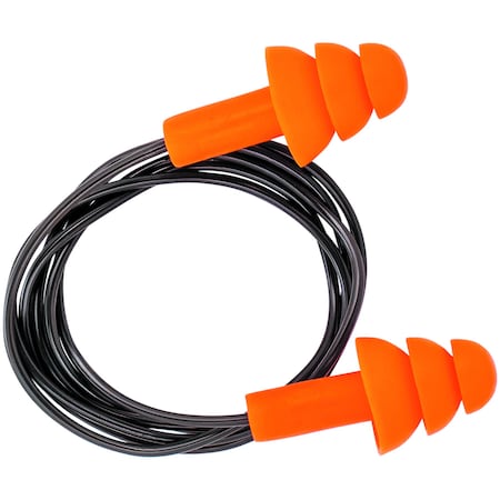 Reusable TPE Earplugs, Triple-Flanged Shape, 25 dB, Orange, 50 PK MPN:6050350