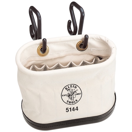 Canvas Bucket, Aerial Oval Tool Bucket with Hooks, Molded Polypropylene Bottom, 15 Pockets MPN:5144