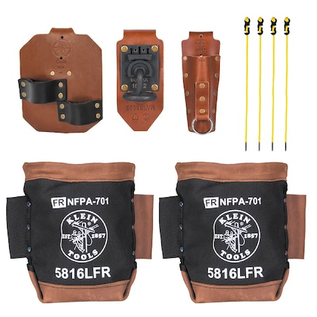 Iron Worker Tool Holder Essentials Set, Brown/Black, Leather, Steel, Brass, 4 Pockets MPN:5800HRN