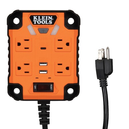 Power Strip, Surge, USB, 4 5-15R, 5-15P, 5 ft., Orange MPN:29601