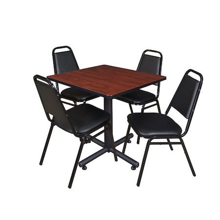 Kobe Square Table & Chair Set, Wood, Metal, Vinyl Top, Cherry MPN:TKB3030CH29BK