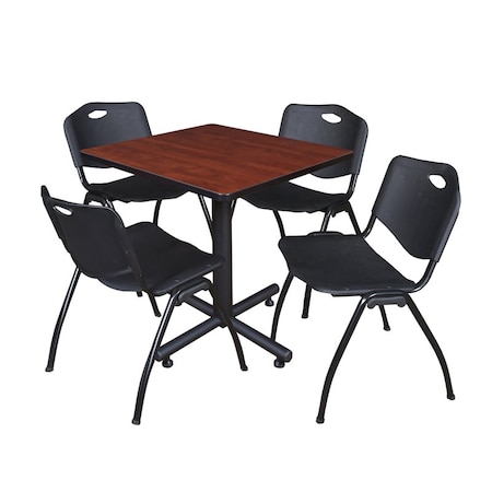 Kobe Square Table & Chair Set, Wood, Metal, Plastic Top, Cherry MPN:TKB3030CH47BK