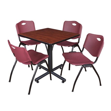 Kobe Square Table & Chair Set, Wood, Metal, Plastic Top, Cherry MPN:TKB3030CH47BY