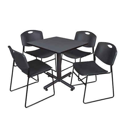 Kobe Square Table & Chair Set, Wood, Metal, Polypropylene Top MPN:TKB3030GY44BK