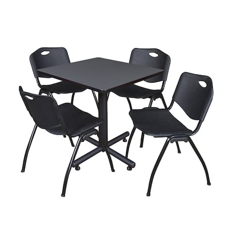 Kobe Square Table & Chair Set, Wood, Metal, Plastic Top, Grey MPN:TKB3030GY47BK