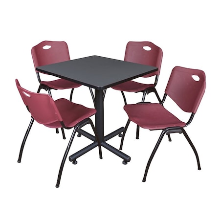 Kobe Square Table & Chair Set, Wood, Metal, Plastic Top, Grey MPN:TKB3030GY47BY