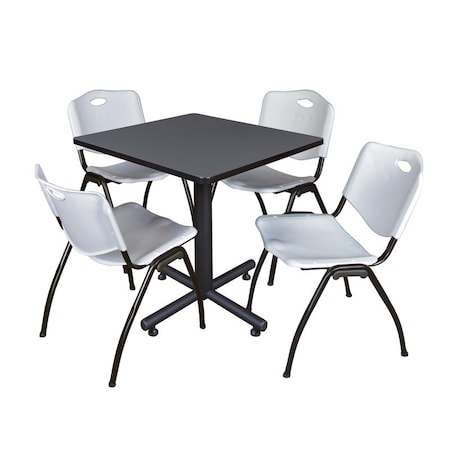 Kobe Square Table & Chair Set, Wood, Metal, Plastic Top, Grey MPN:TKB3030GY47GY