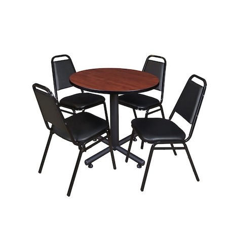 Kobe Round Table & Chair Set, Wood, Metal, Vinyl Top, Cherry MPN:TKB30RNDCH29BK