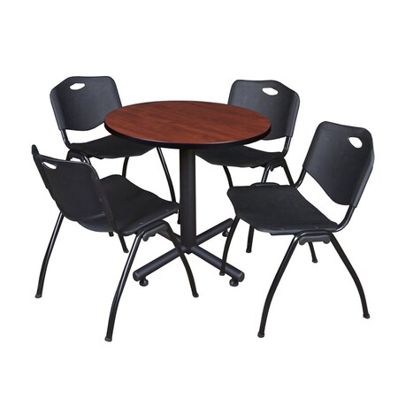 Kobe Round Table & Chair Set, Wood, Metal, Plastic Top, Cherry MPN:TKB30RNDCH47BK