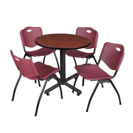 Kobe Round Table & Chair Set, Wood, Metal, Plastic Top, Cherry MPN:TKB30RNDCH47BY