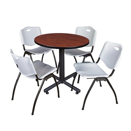 Kobe Round Table & Chair Set, Wood, Metal, Plastic Top, Cherry MPN:TKB30RNDCH47GY