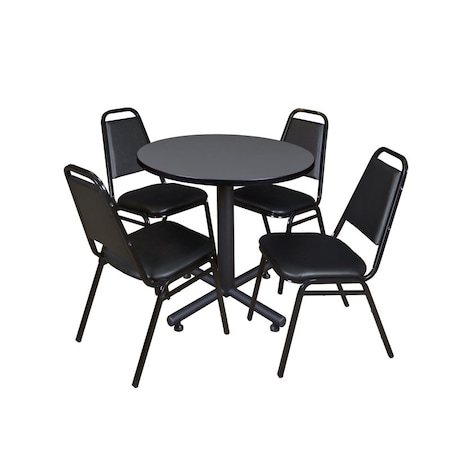 Kobe Round Table & Chair Set, Wood, Metal, Vinyl Top, Grey MPN:TKB30RNDGY29BK