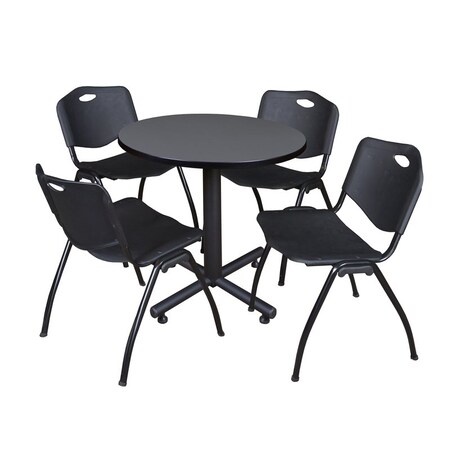 Kobe Round Table & Chair Set, Wood, Metal, Plastic Top, Grey MPN:TKB30RNDGY47BK
