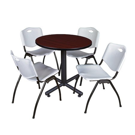 Kobe Round Table & Chair Set, Wood, Metal, Plastic Top, Mahogany MPN:TKB30RNDMH47GY