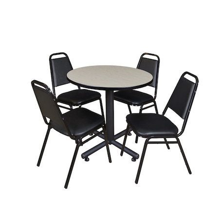 Kobe Round Table & Chair Set, Wood, Metal, Vinyl Top, Maple MPN:TKB30RNDPL29BK
