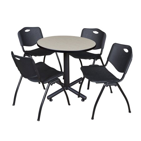 Kobe Round Table & Chair Set, Wood, Metal, Plastic Top, Maple MPN:TKB30RNDPL47BK