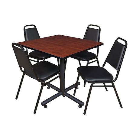 Kobe Square Table & Chair Set, Wood, Metal, Vinyl Top, Cherry MPN:TKB3636CH29BK