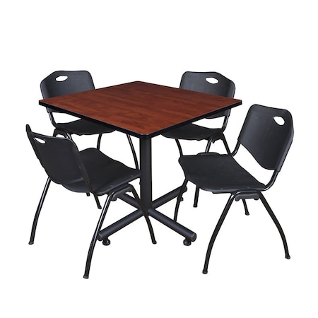 Kobe Square Table & Chair Set, Wood, Metal, Plastic Top, Cherry MPN:TKB3636CH47BK