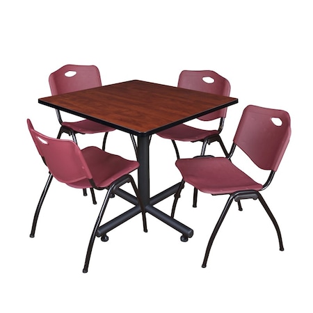Kobe Square Table & Chair Set, Wood, Metal, Plastic Top, Cherry MPN:TKB3636CH47BY
