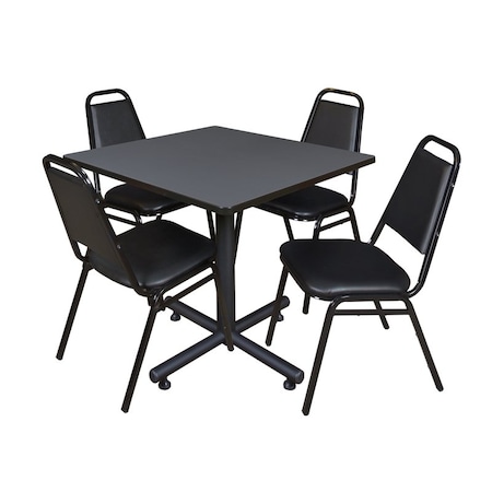 Kobe Square Table & Chair Set, Wood, Metal, Vinyl Top, Grey MPN:TKB3636GY29BK