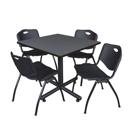 Kobe Square Table & Chair Set, Wood, Metal, Plastic Top, Grey MPN:TKB3636GY47BK