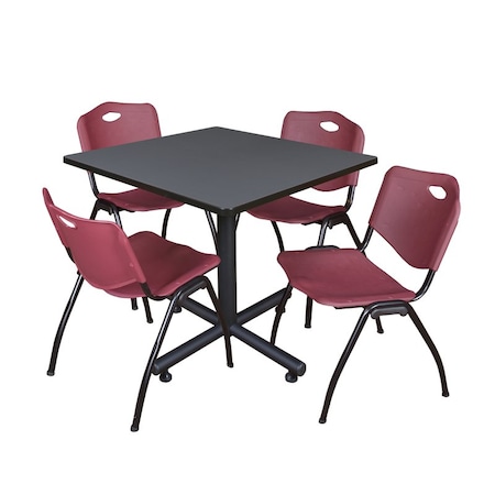 Kobe Square Table & Chair Set, Wood, Metal, Plastic Top, Grey MPN:TKB3636GY47BY