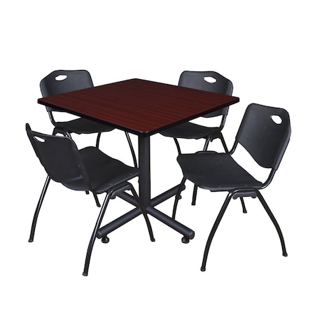 Kobe Square Table & Chair Set, Wood, Metal, Plastic Top, Mahogany MPN:TKB3636MH47BK