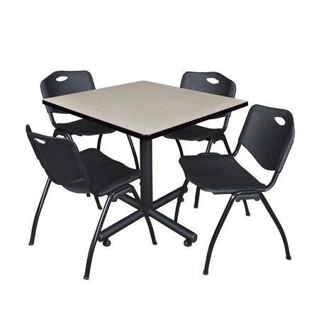 Kobe Square Table & Chair Set, Wood, Metal, Plastic Top, Maple MPN:TKB3636PL47BK