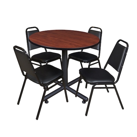 Kobe Round Table & Chair Set, Wood, Metal, Vinyl Top, Cherry MPN:TKB36RNDCH29BK
