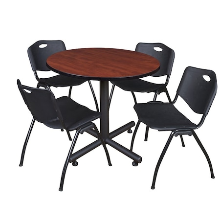 Kobe Round Table & Chair Set, Wood, Metal, Plastic Top, Cherry MPN:TKB36RNDCH47BK