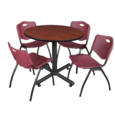 Kobe Round Table & Chair Set, Wood, Metal, Plastic Top, Cherry MPN:TKB36RNDCH47BY