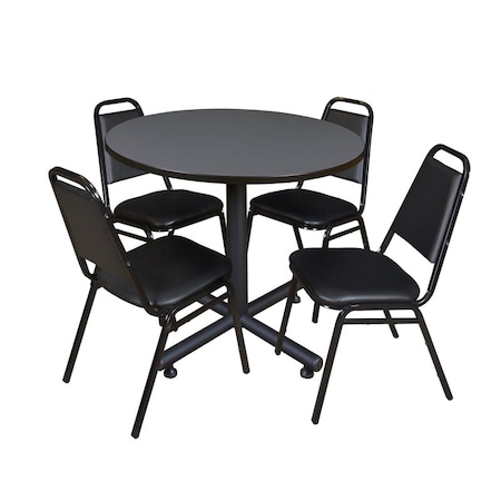 Kobe Round Table & Chair Set, Wood, Metal, Vinyl Top, Grey MPN:TKB36RNDGY29BK