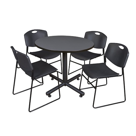 Kobe Round Table & Chair Set, Wood, Metal, Polypropylene Top, Grey MPN:TKB36RNDGY44BK