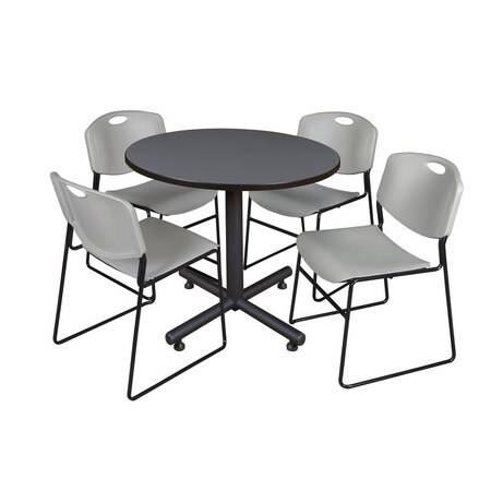 Kobe Round Table & Chair Set, Wood, Metal, Polypropylene Top, Grey MPN:TKB36RNDGY44GY