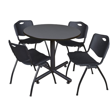 Kobe Round Table & Chair Set, Wood, Metal, Plastic Top, Grey MPN:TKB36RNDGY47BK
