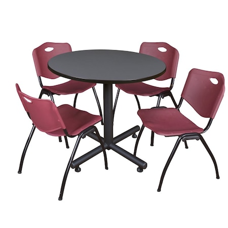 Kobe Round Table & Chair Set, Wood, Metal, Plastic Top, Grey MPN:TKB36RNDGY47BY