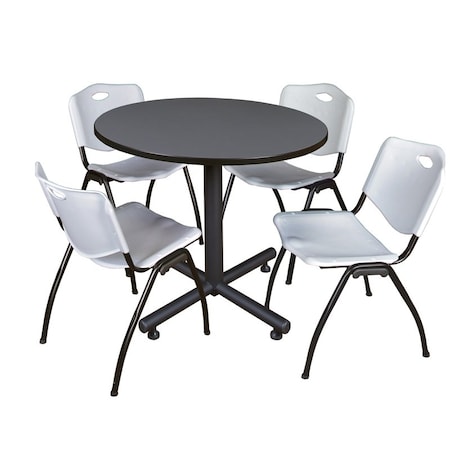 Kobe Round Table & Chair Set, Wood, Metal, Plastic Top, Grey MPN:TKB36RNDGY47GY