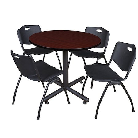 Kobe Round Table & Chair Set, Wood, Metal, Plastic Top, Mahogany MPN:TKB36RNDMH47BK