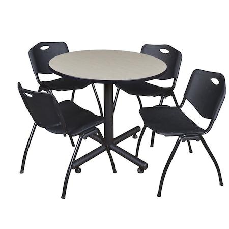 Kobe Round Table & Chair Set, Wood, Metal, Plastic Top, Maple MPN:TKB36RNDPL47BK