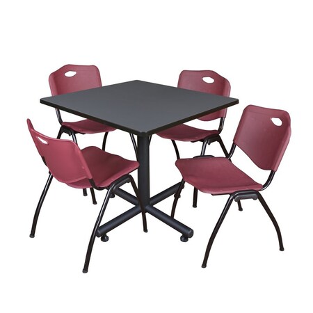 Kobe Square Table & Chair Set, Wood, Metal, Plastic Top, Grey MPN:TKB4242GY47BY