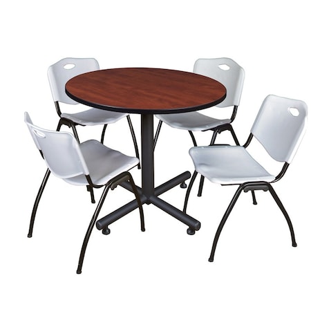 Kobe Round Table & Chair Set, Wood, Metal, Plastic Top, Cherry MPN:TKB42RNDCH47GY